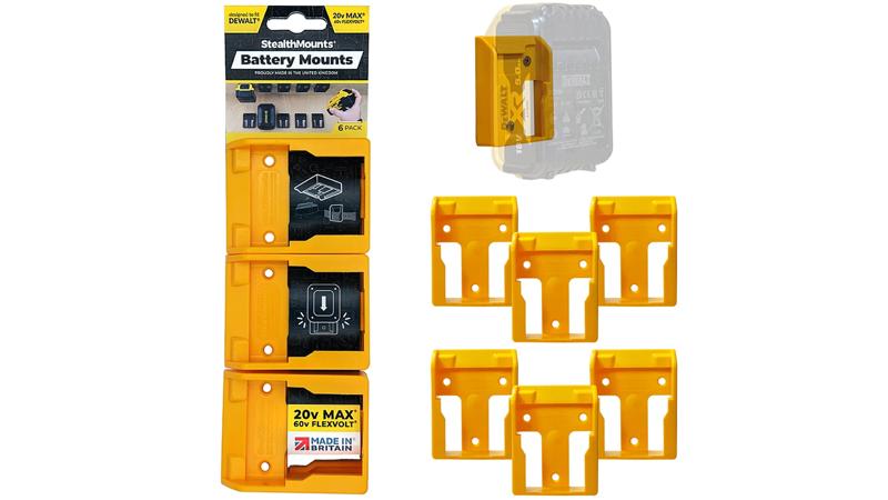Product image for Yellow StealthMounts Battery Mounts for DeWalt XR 20v, 6 pcs.