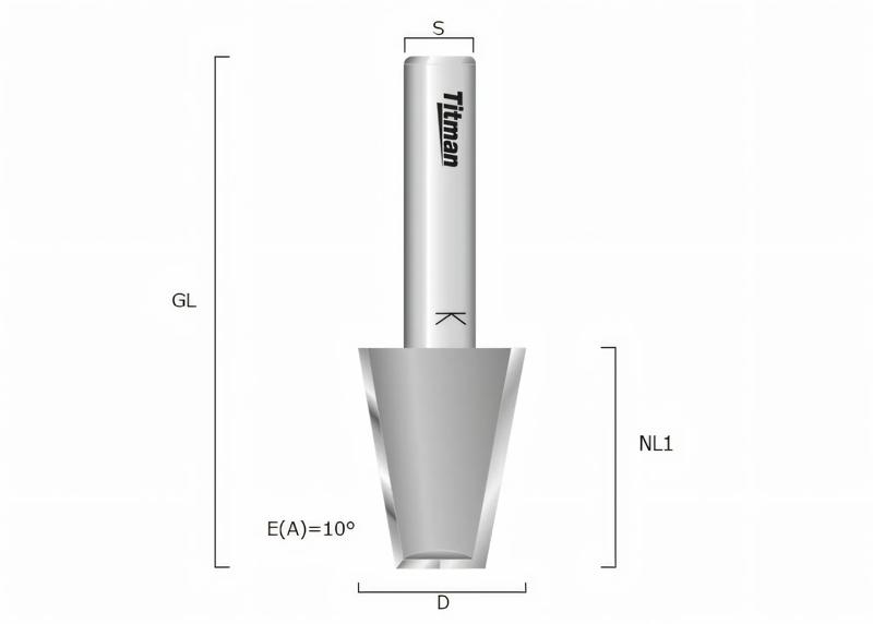 Product image for Chamfer Routing Cutter 10° Z2 with cutting edge