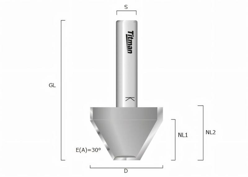 Product image for Chamfer Routing Cutter 30° Z2 with cutting edge